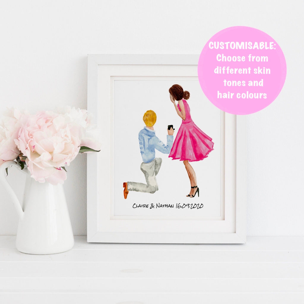 Personalised Engagement Illustration Print | Custom Couple Portrait Gift