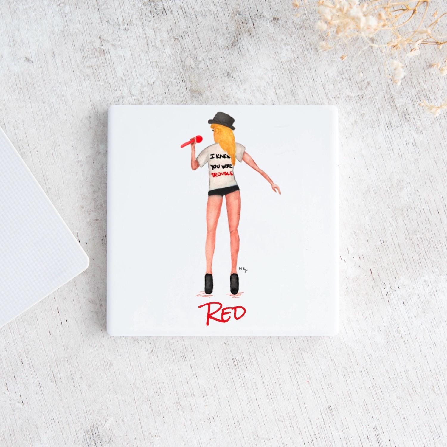 Taylor Swift Red Tour Ceramic Coaster – Handmade Illustration | Swiftie Gift