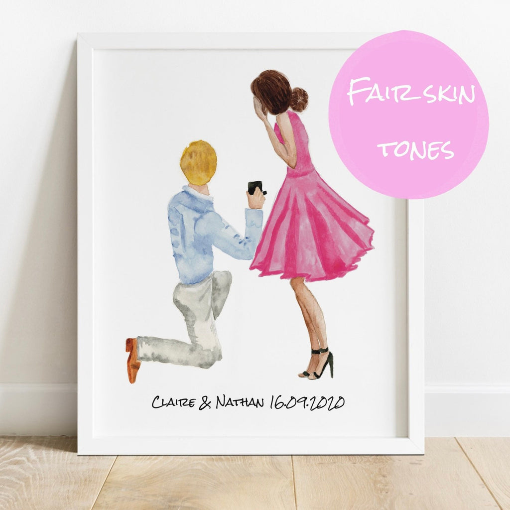 Personalised Engagement Illustration Print | Custom Couple Portrait Gift