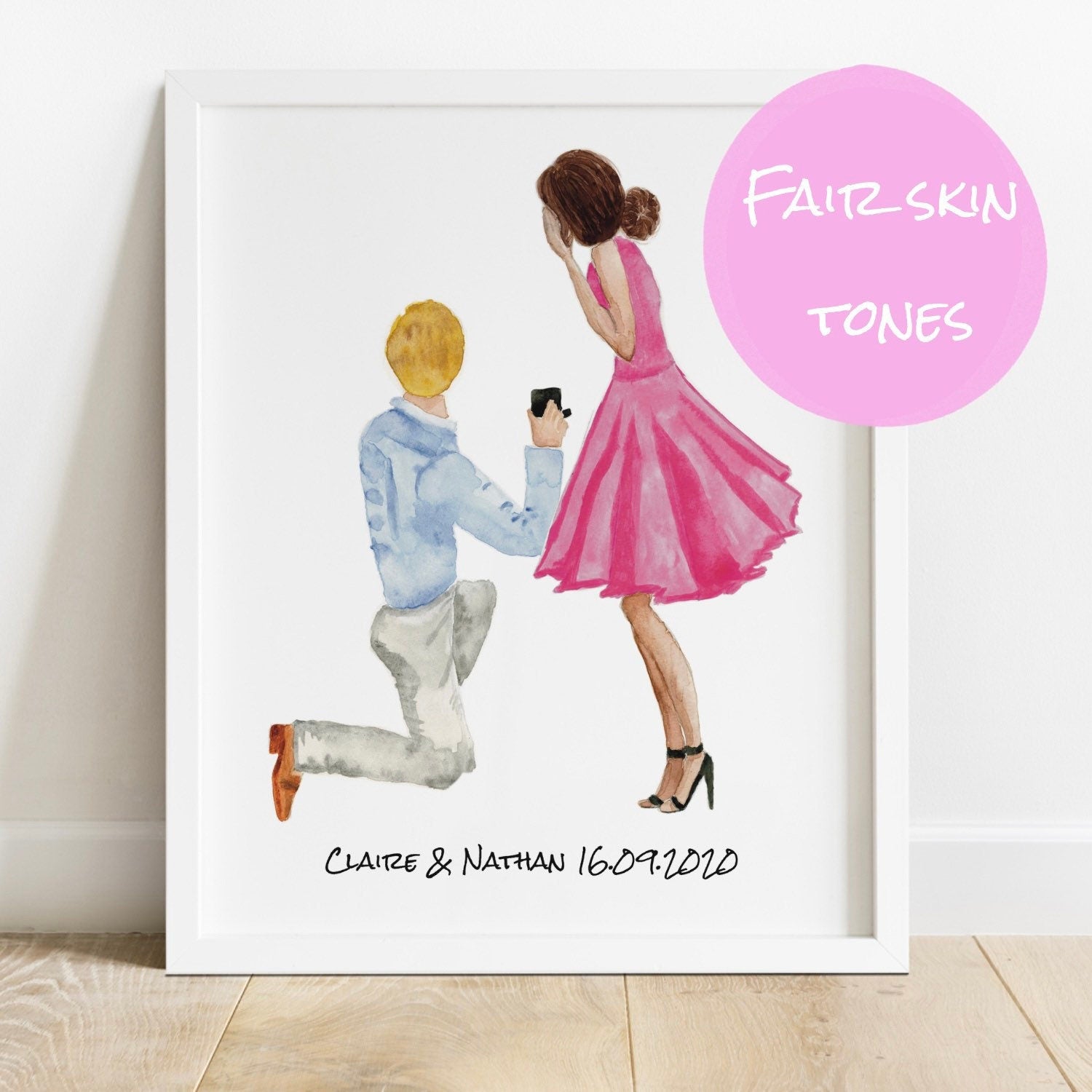 Personalised Engagement Illustration Print | Custom Couple Portrait Gift
