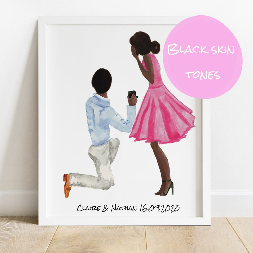 Personalised Engagement Illustration Print | Custom Couple Portrait Gift