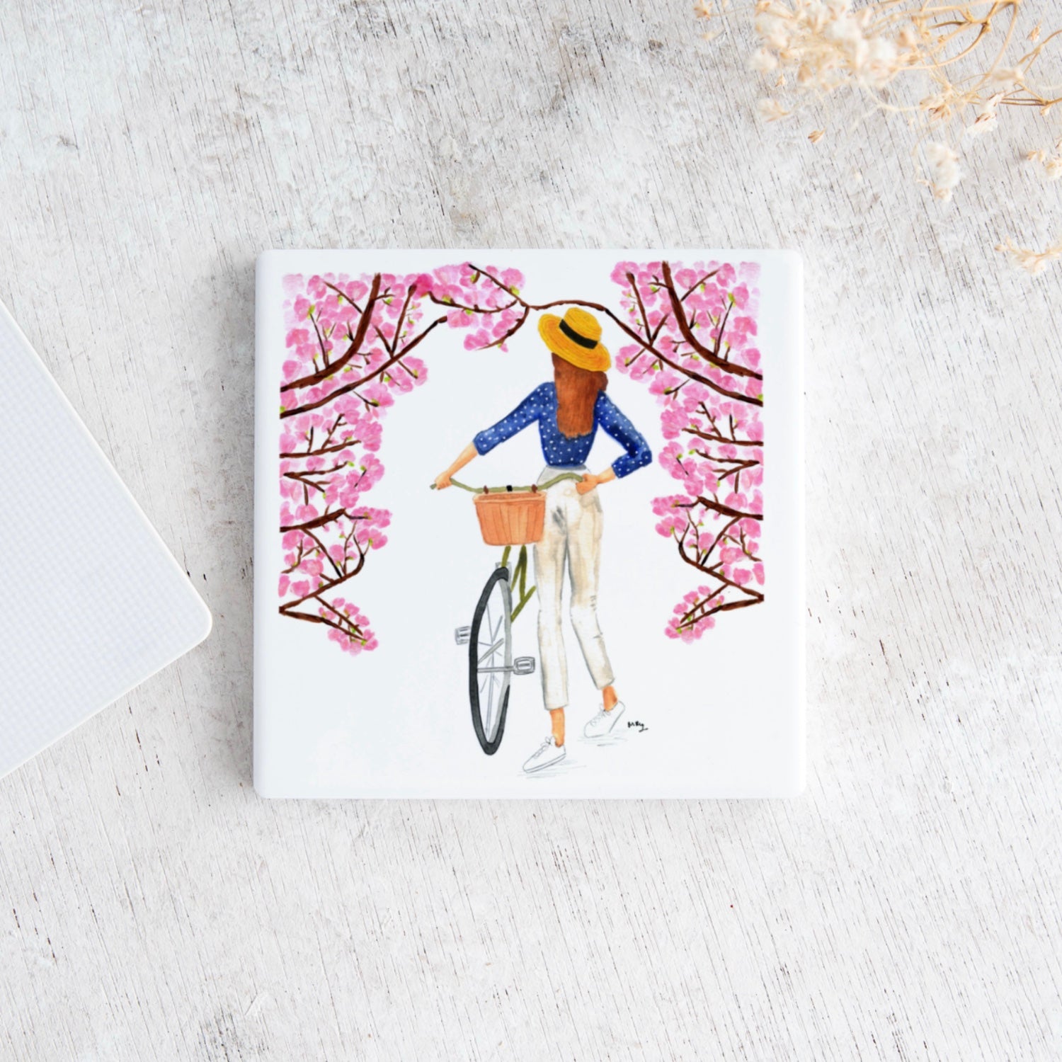 Peonies Fashion Illustration Ceramic Coaster | Stylish Gift for Her | Margot Shay