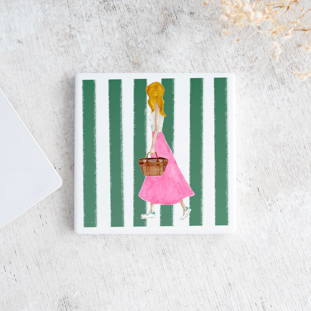 Set of 4 Striped Fashion Illustration Ceramic Coasters | Gift for Her | Margot Shay