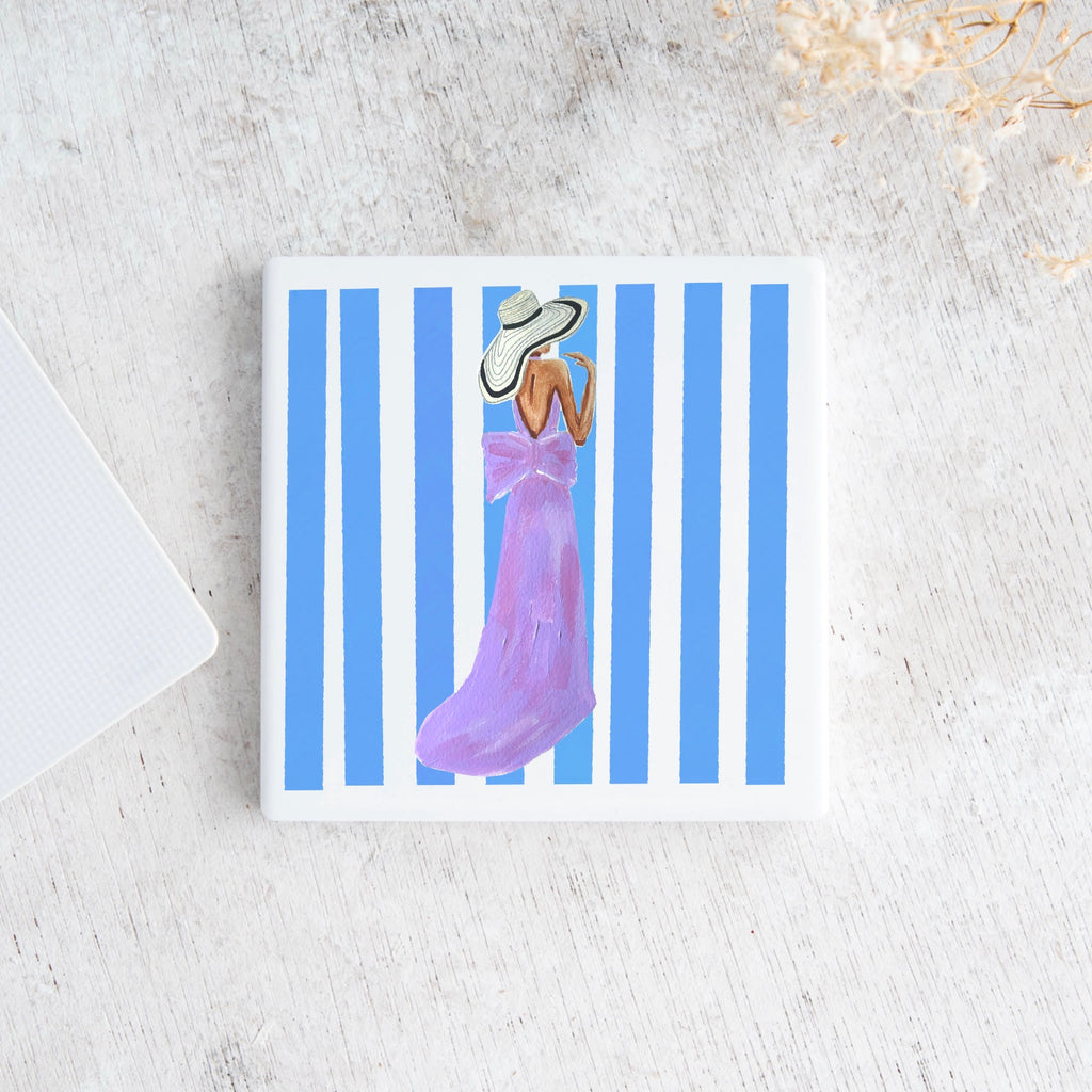 Set of 4 Striped Fashion Illustration Ceramic Coasters | Gift for Her | Margot Shay