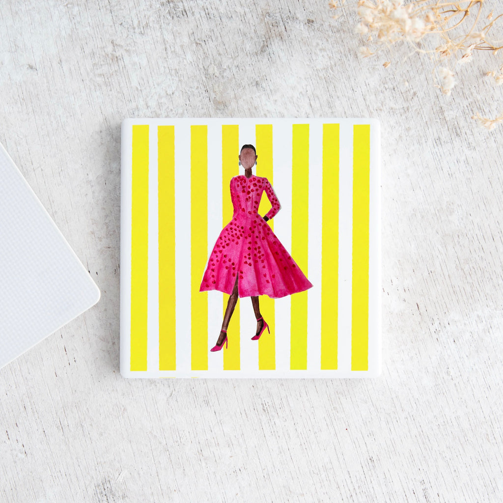 Set of 4 Striped Fashion Illustration Ceramic Coasters | Gift for Her | Margot Shay