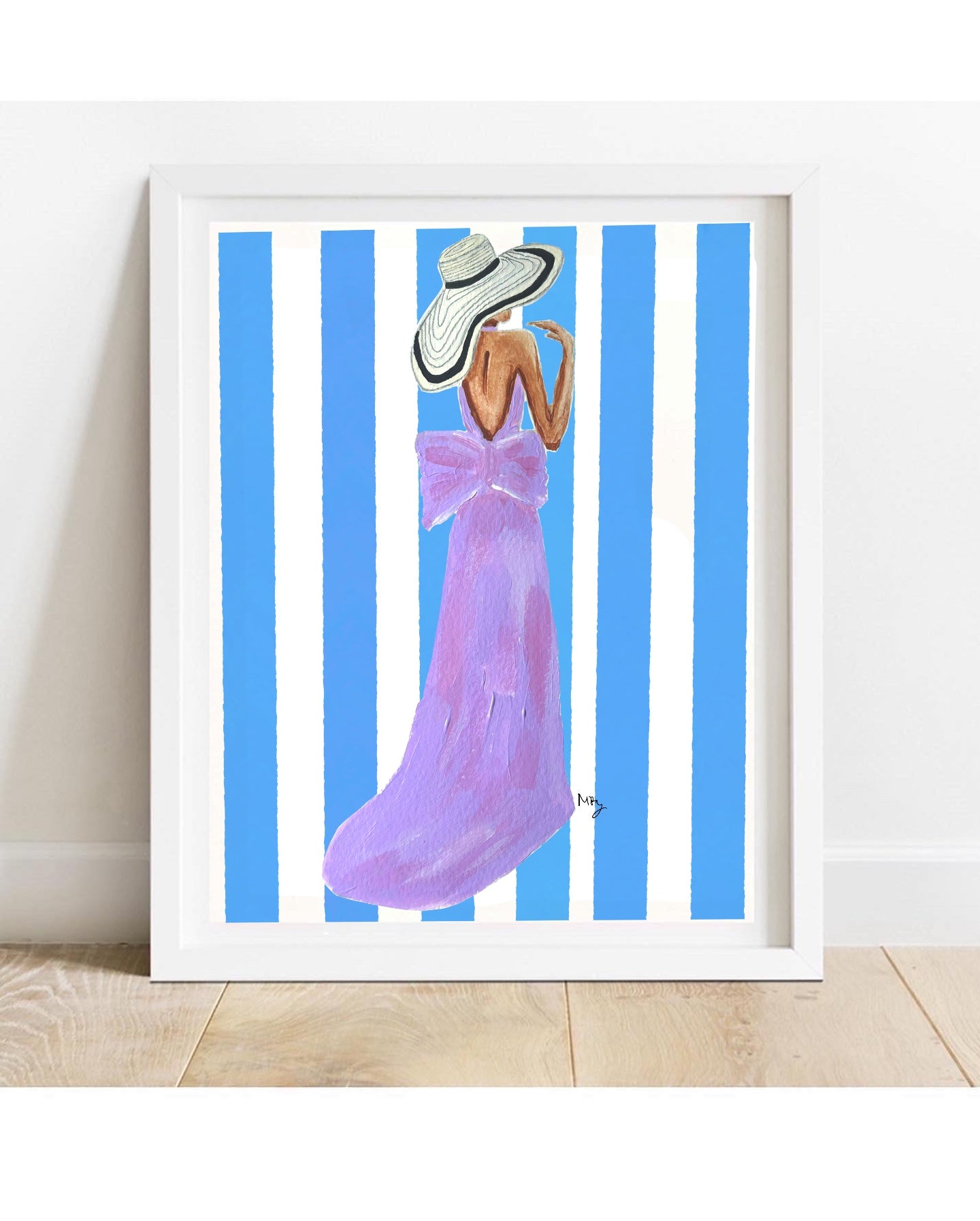 Blue Stripe Fashion Illustration Art Print | Stylish Gift for Her | Margot Shay