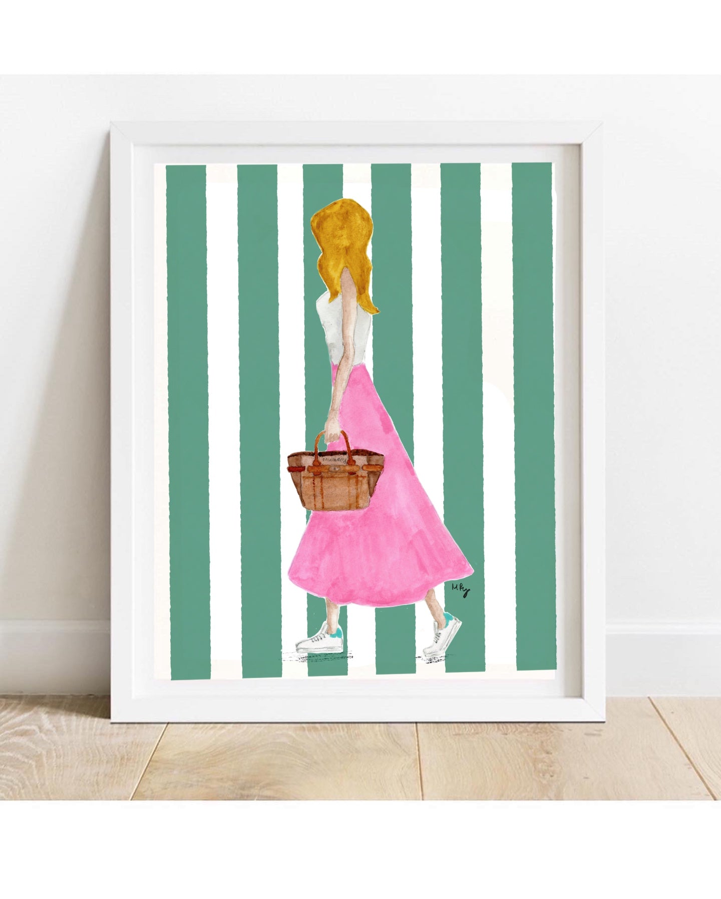 Green Stripe Fashion Illustration Art Print | Stylish Gift for Her | Margot Shay