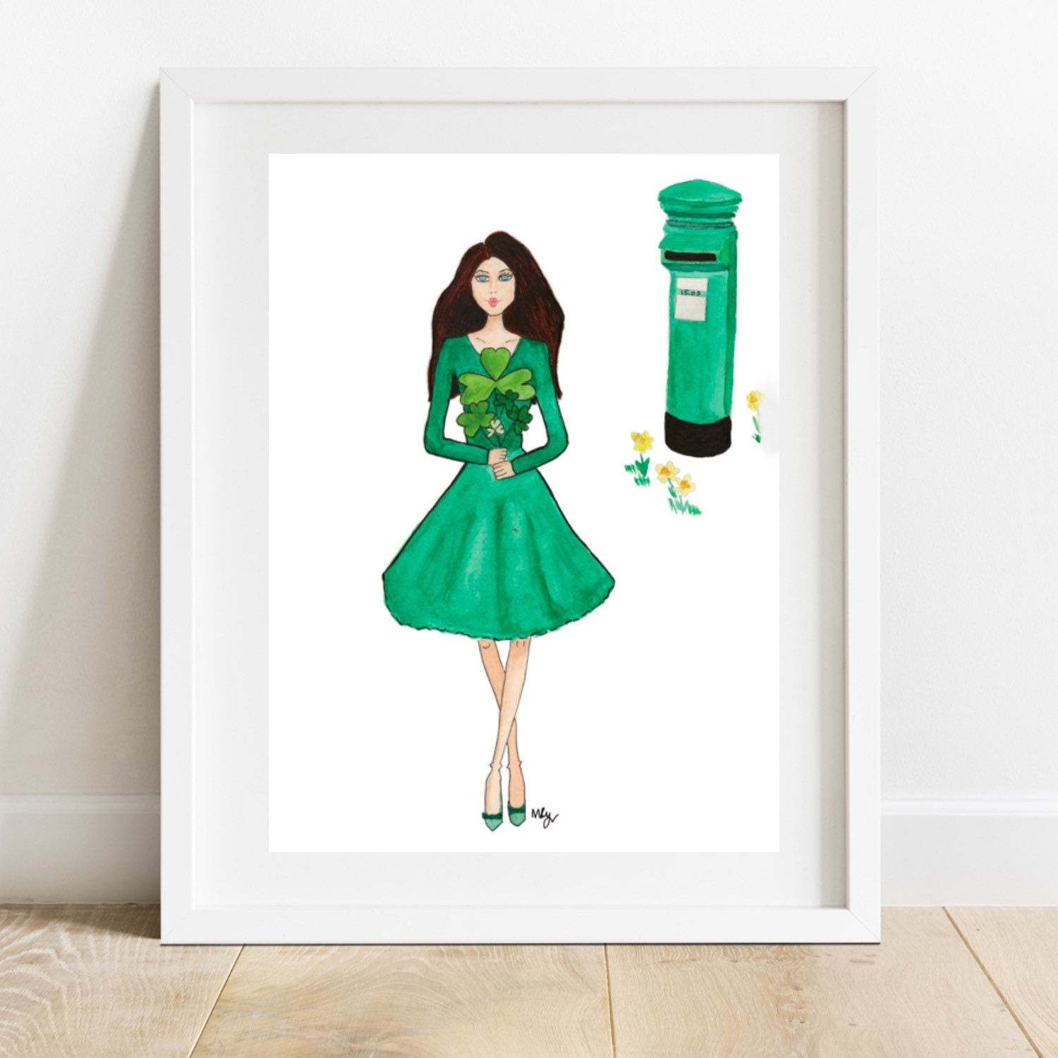 Irish Girl Watercolour Art Print | Shamrock Illustration | Margot Shay