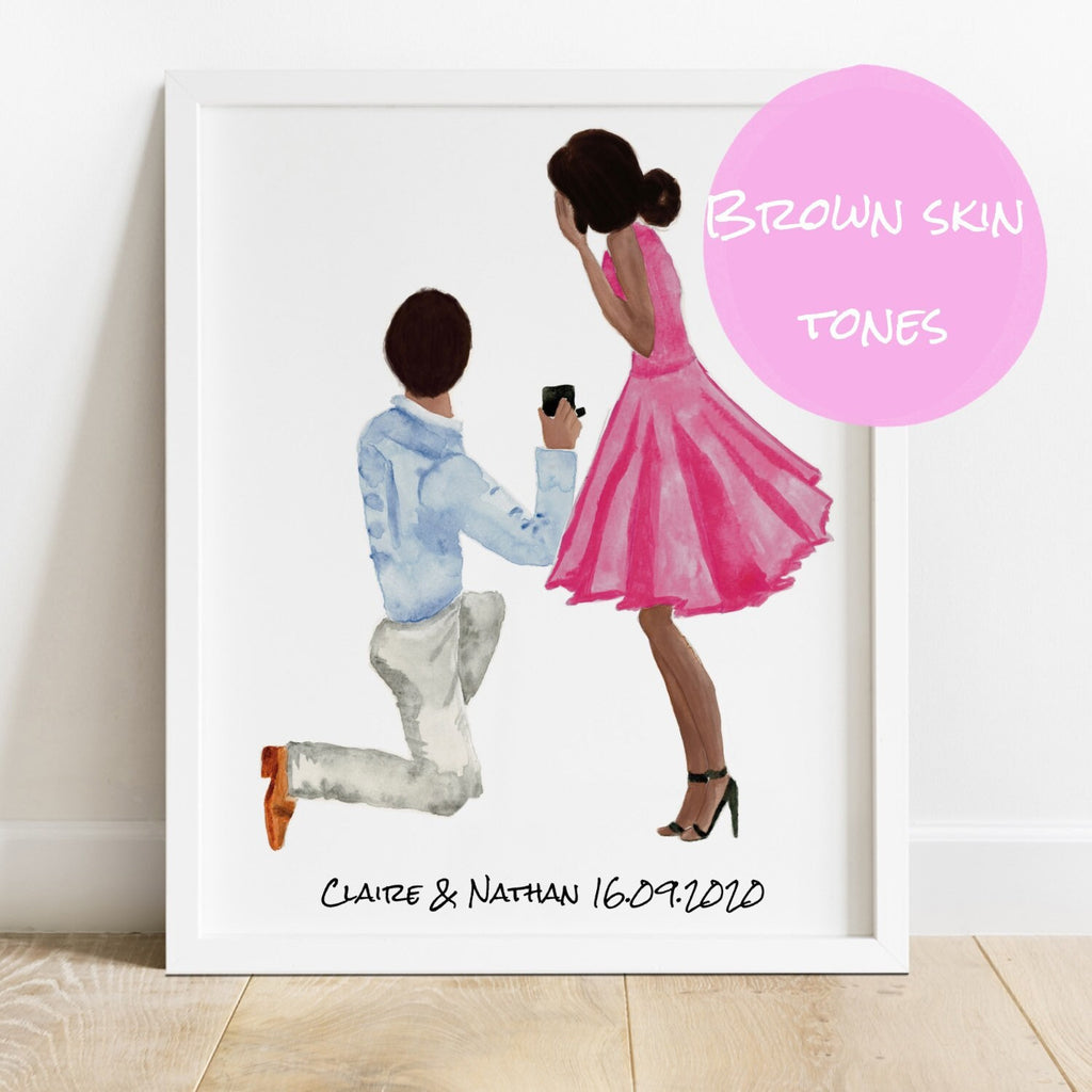 Personalised Engagement Illustration Print | Custom Couple Portrait Gift