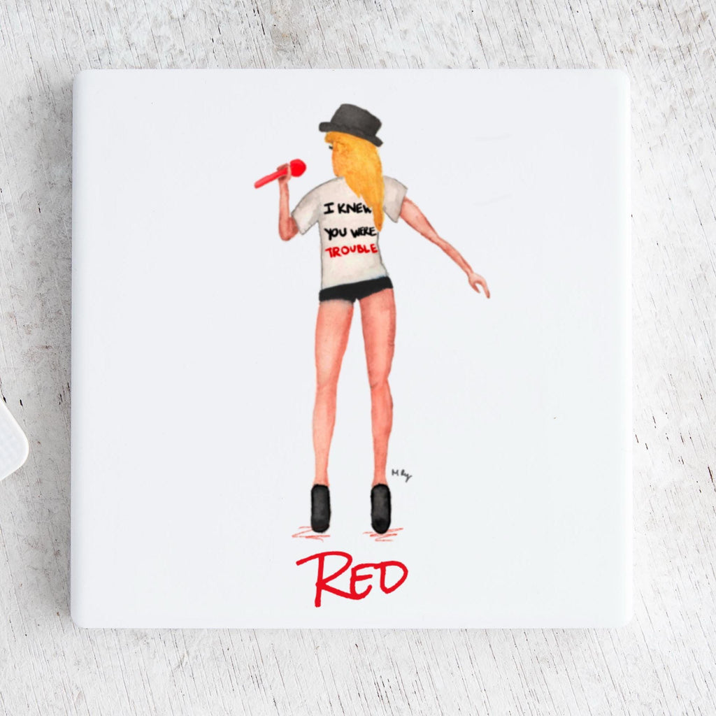 Taylor Swift Red Tour Ceramic Coaster – Handmade Illustration | Swiftie Gift